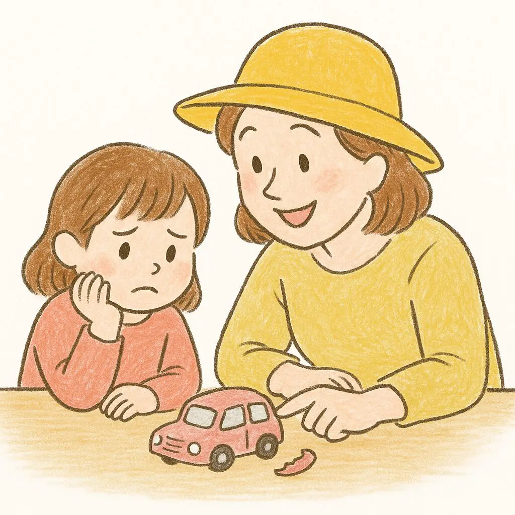 失敗を受け止める親子の姿|叱らない育児の実践例 | my stellaマイステラブログ|子どもの好きが育つヒントと親子の時間 失敗した子どもと一緒に考える黄色い帽子の親