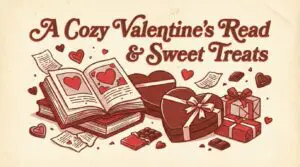 バレンタインにチョコレート絵本を読むイメージのリソグラフ風イラスト