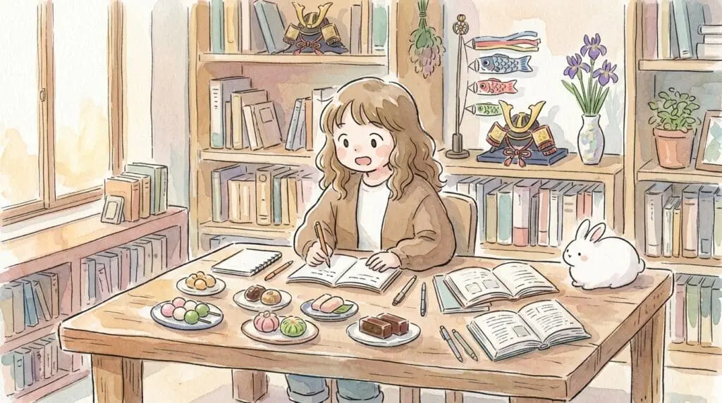 こどもの日の菓子や食べ物の縁起について専門家が解説する様子