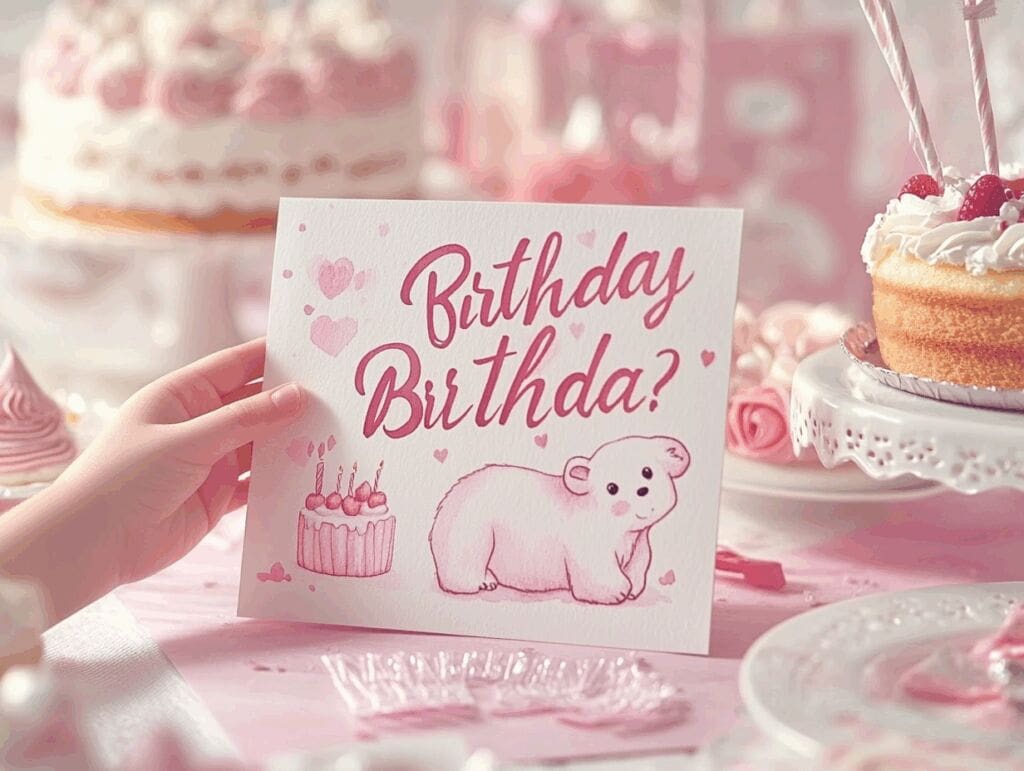 ピンクのバースデーカードとケーキのある誕生日テーブル | my stellaマイステラブログ|子どもの好きが育つヒントと親子の時間 ピンクのくまが描かれたバースデーカードとケーキのある誕生日テーブル