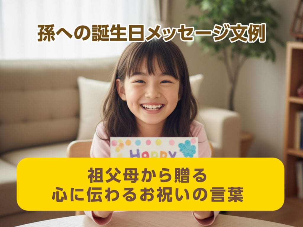 祖父母からの誕生日カードを喜んでいる孫