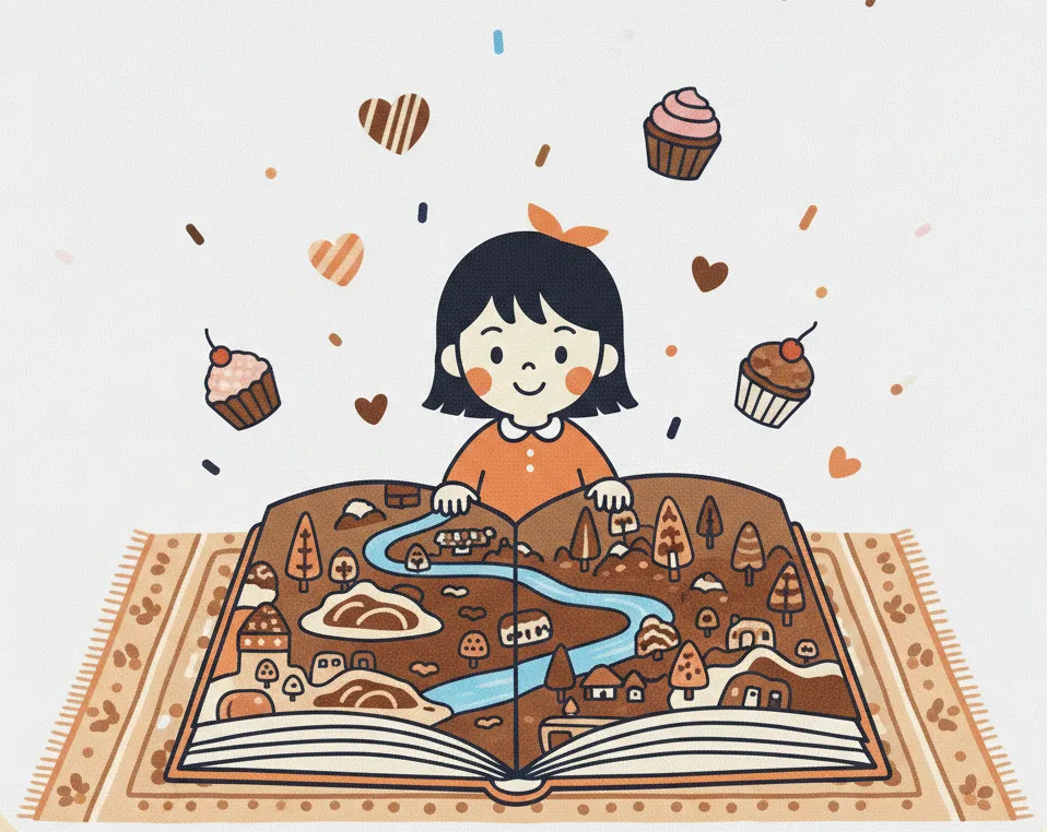 チョコレートの世界が広がる絵本を読む女の子。物語で楽しむチョコレート絵本おすすめガイドのアイキャッチ