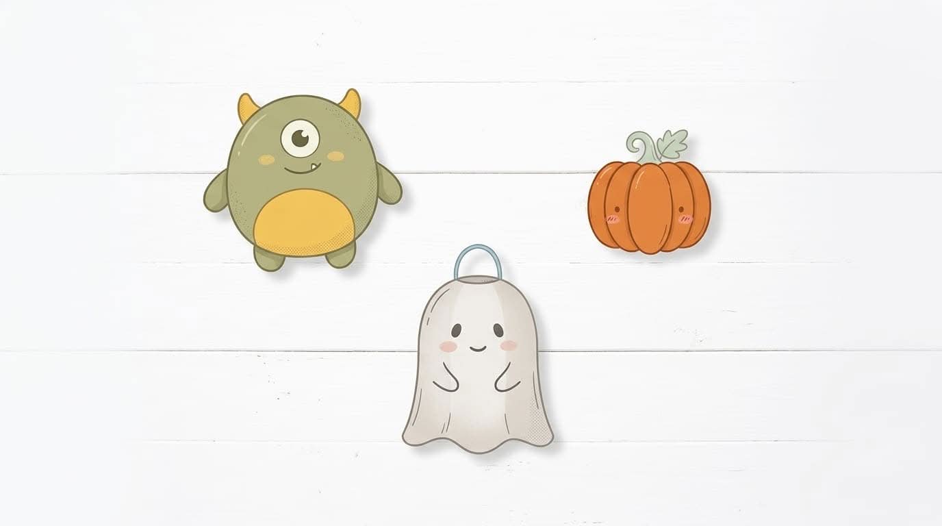 愛嬌のあるモンスターやおばけの小物を並べた怖くないハロウィン映画おすすめのイメージ