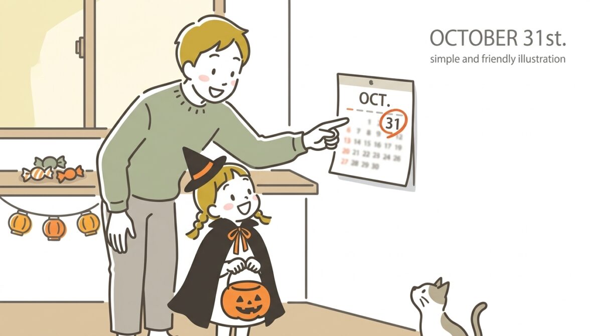 2026年のハロウィンがいつか親子で確認する仮装場面