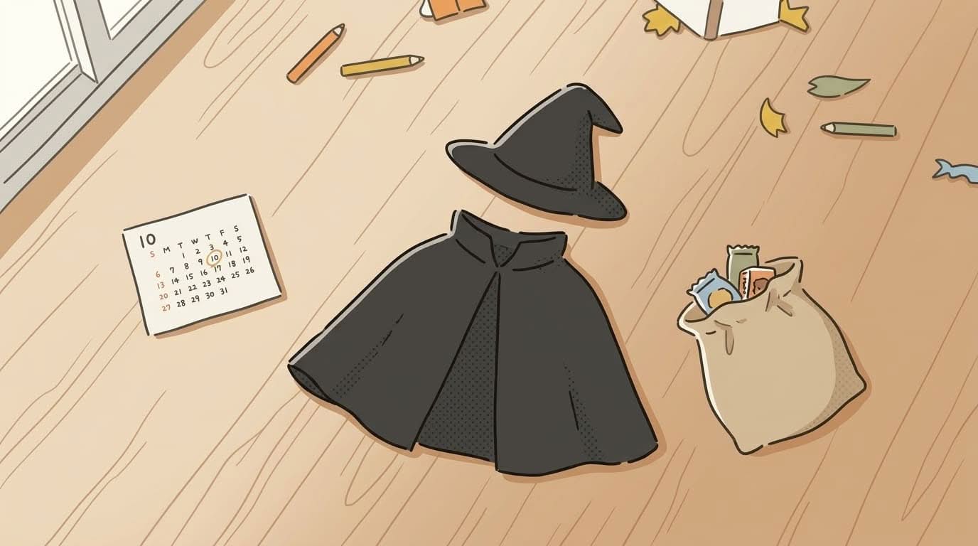 ハロウィンをいつから楽しむか示す仮装とお菓子の準備