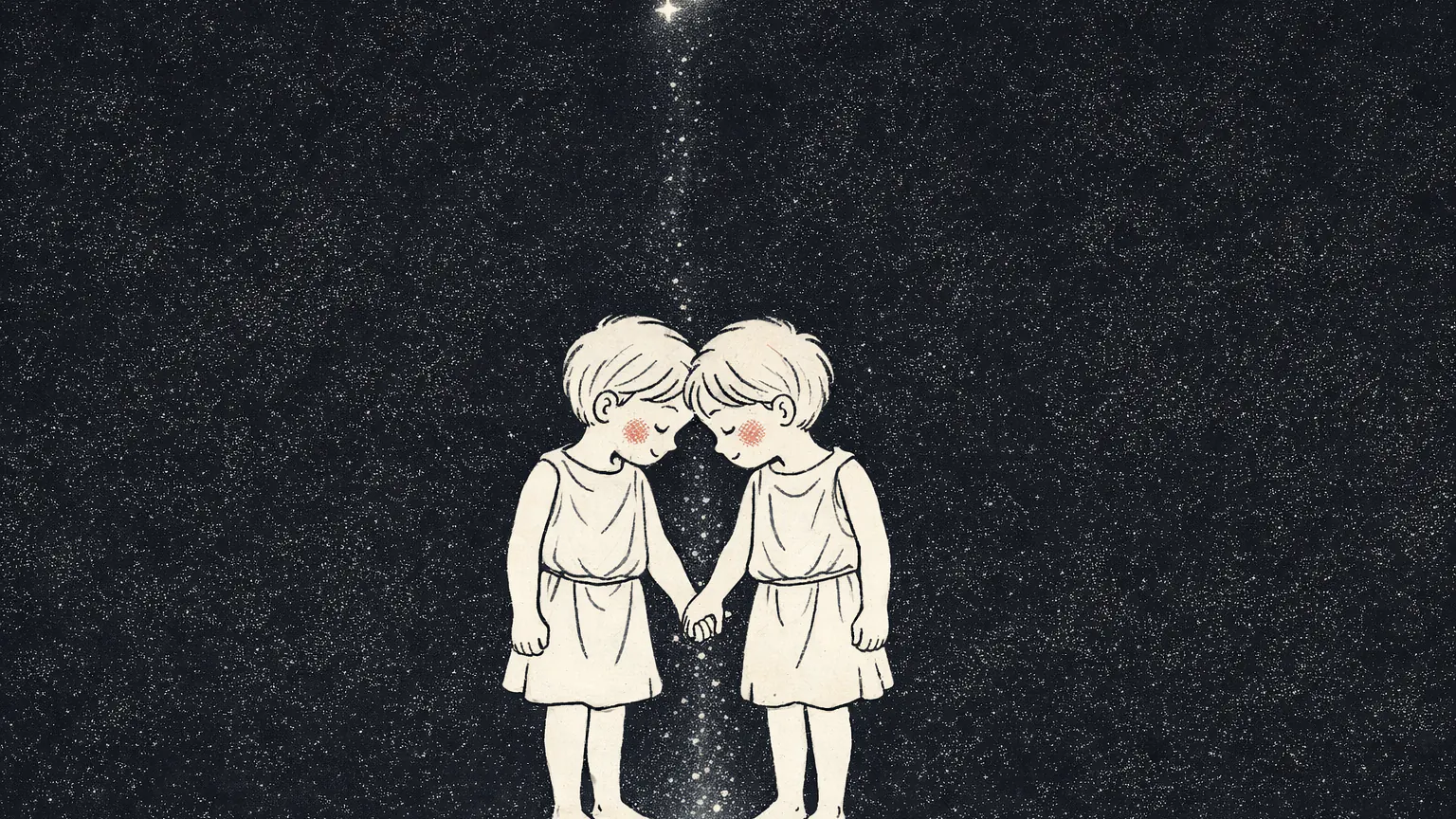 離れたくなかった兄弟カストルとポルックスが星になる場面のイラスト