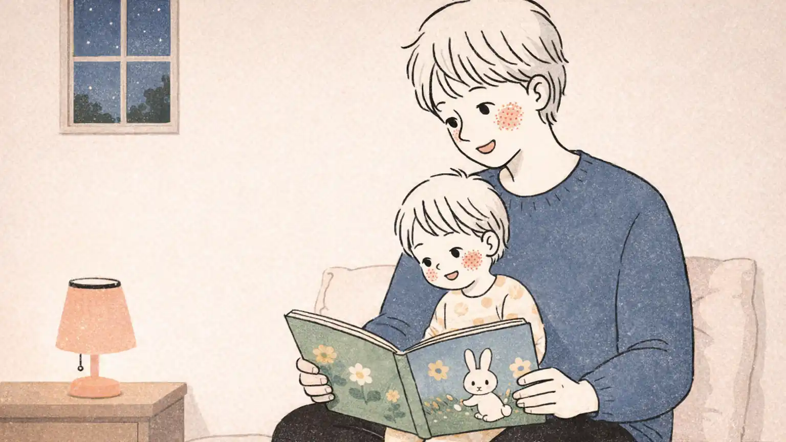 0歳・1歳の赤ちゃんとクリスマス絵本の読み聞かせを楽しむ親子