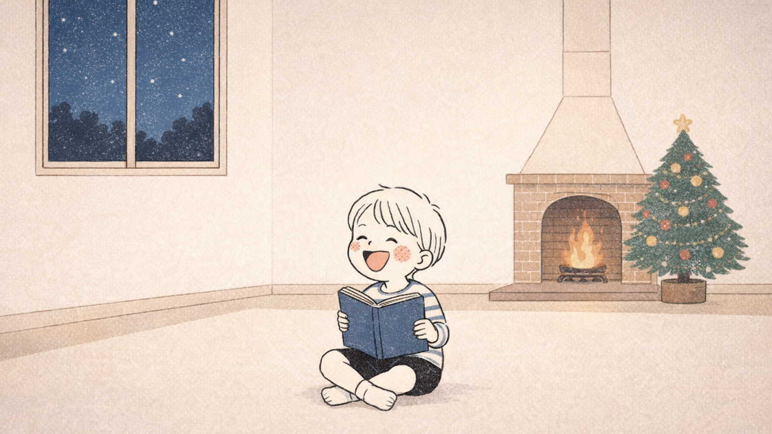 くすっと笑えるにぎやかなクリスマス絵本を読む子供の様子