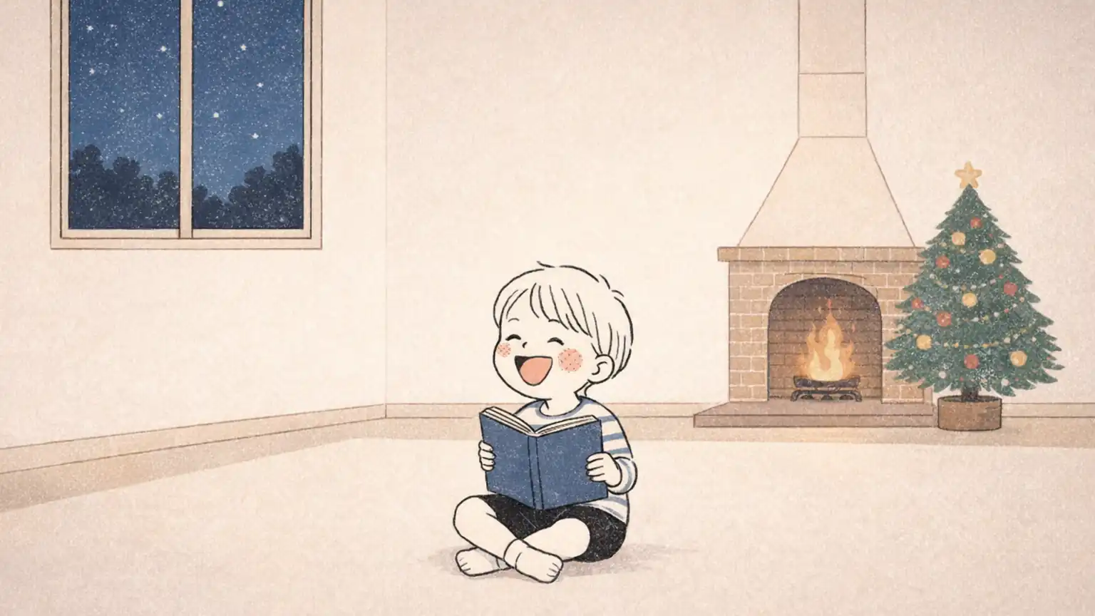 くすっと笑えるにぎやかなクリスマス絵本を読む子供の様子